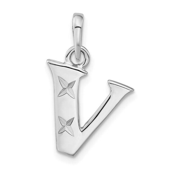 Sterling Silver, Sabrina Collection, D/C Block Initial  V Pendant - Picture 1 of 4